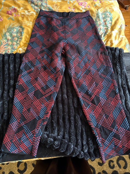 Sonia Rykiel Pants - Sonia Rykiel Black Plaid Pants with Red and Blue Geometric Lines
